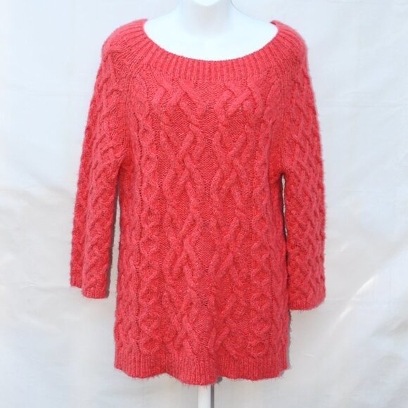 Loft Women’s All Over Chunky Knit Square Neck Coral Sweater, Size Small - Picture 3 of 11